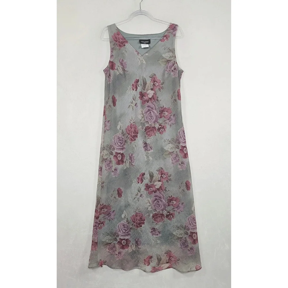 Miss Dorby Floral Maxi Dress Women's 18 Green Purple Y2K Fairy Grunge